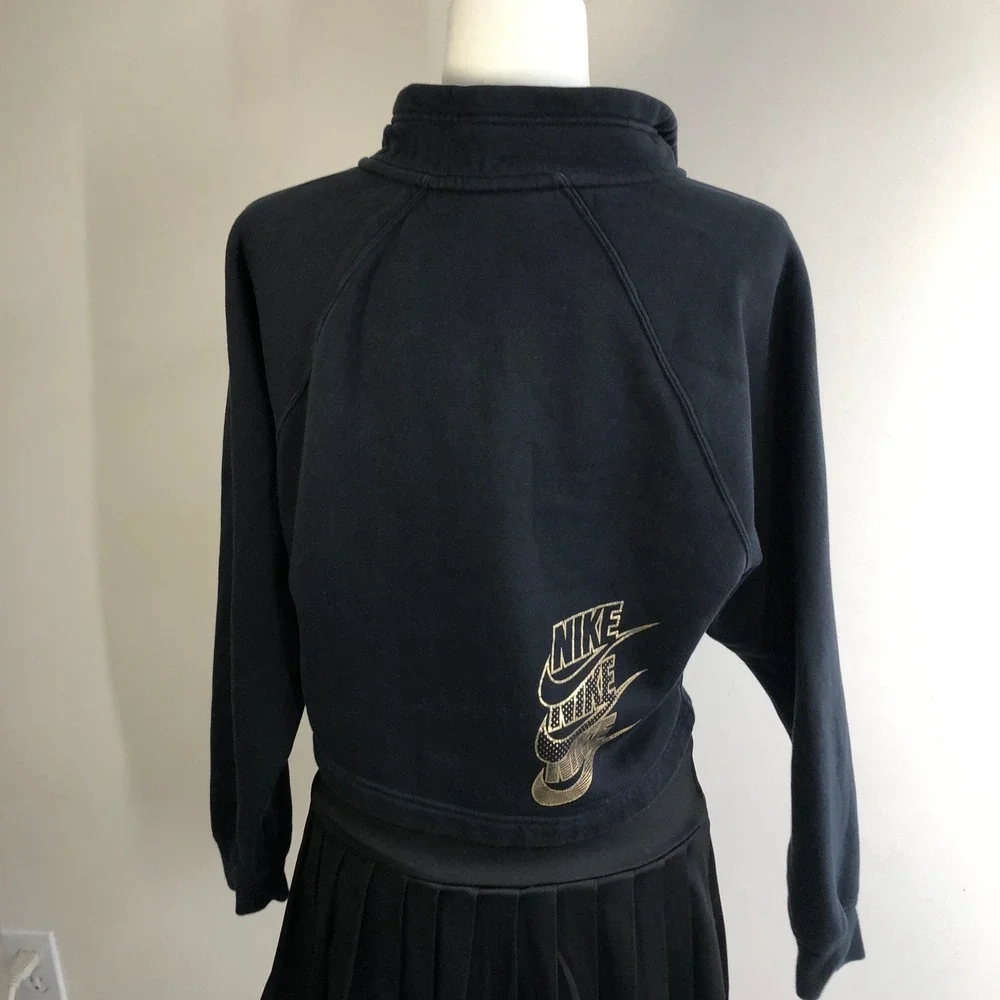 Nike Gold Foil Just Do It 1/4 Zip Cropped Sweatshirt Womens S Black Relaxed